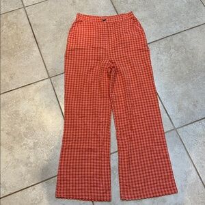 Garance Paris Pink Orange Seersucker Plaid Wide Leg Trouser Pants S